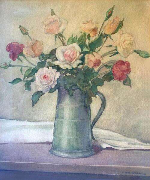 de_Waal_Rosen_im Zinnkrug.jpg - Rosen im Zinnkrug. Aquarell 33 x 40 cm, signiert unten rechts "C. de Waal".