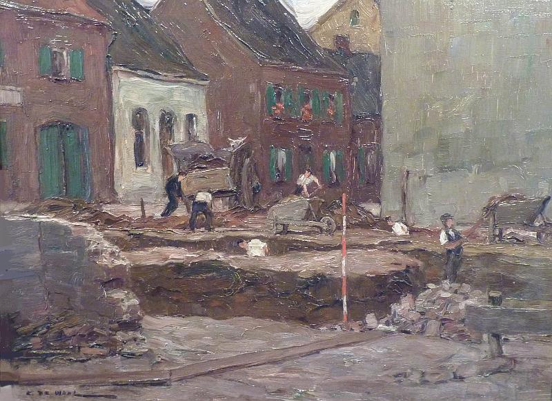 de_Waal_Baustelle_Graf-Engelbert-Str.JPG - Cornelis de Waal (1881-1946): Baustelle auf der Graf-Engelbert-Straße um 1927/28. Öl auf Leinwand, 48 x 60 cm, signiert unten links "C. de Waal".