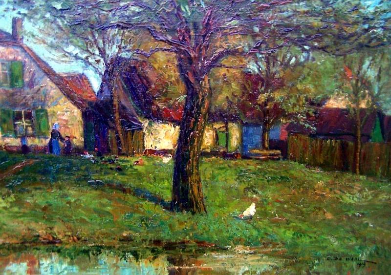 de_Waal_Borderij.jpg - Cornelis de Waal (1881-1946):  Boerderij aan het water. Öl auf Leinwand, signiert und datiert unten rechts "C. de Waal 1919".