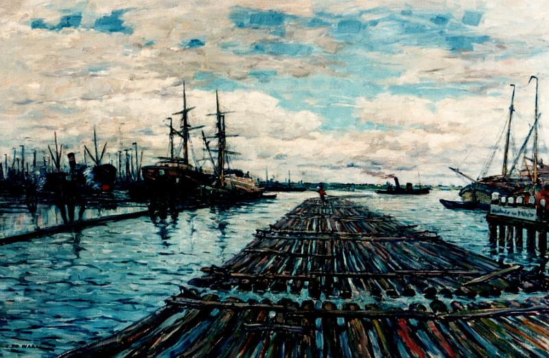 de_Waal_Flößer_im_Hafen.tif - Cornelis de Waal (1881-1946):   Flößer im Hafen.  Signiert unten links "C. de Waal".