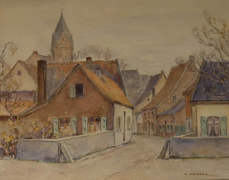 de_Waal_Graf-Engelbert-Str._im_Herbst_Aquarell.jpg - Cornelis de Waal (1881-1946): Eingang von Angermund im Herbst. Aquarell,  26 x 34,5 cm, signiert unten rechts "C. de Waal".