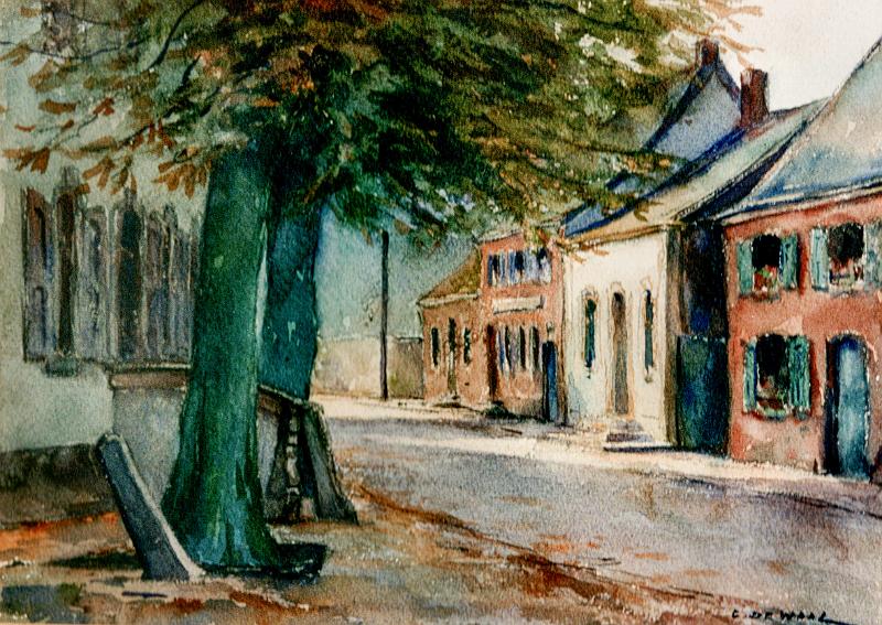 de_Waal_Graf-Engelbert-Straße.tif - Cornelis de  Waal (1881-1946): Sommerliche Stille auf der Graf-Engelbert-Straße. Aquarell auf Bütten, ca. 25 x 30 cm, signiert unten rechts „C. de Waal“