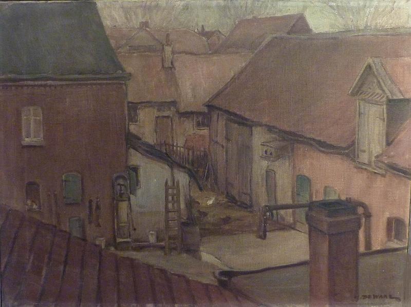 de_Waal_Hinterhof_Perpeet_2.JPG - Cornelis de Waal (1881-1946): Hinterhof Perpeet. Ö auf Leinwand, 40 x 65 cm, signiert unten rechts "C de Waal".