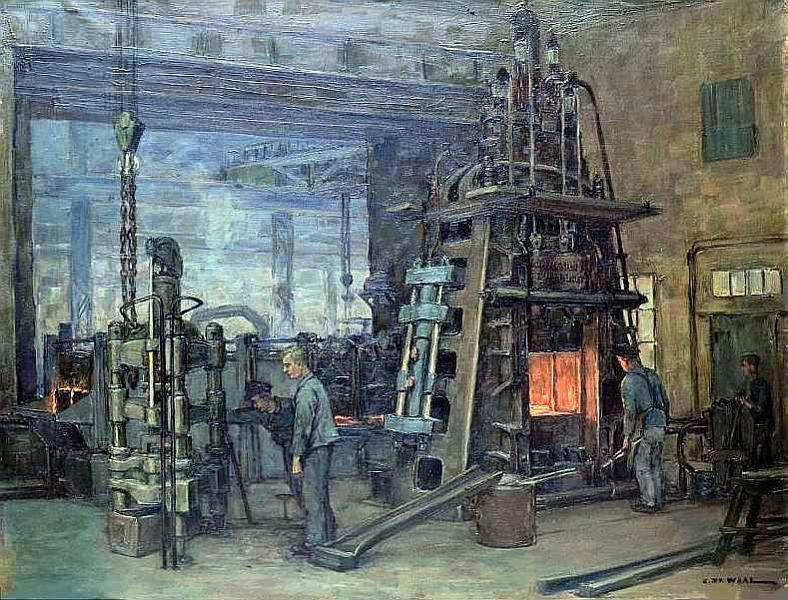 de_Waal_Industrieschmiede_Duisburg-1.jpg - Cornelis de Waal (1881-1946): Industrie-Schmiede Duisburg. Öl auf Leinwand, 75x 99 cm, signiert unten rechts.