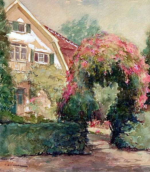 de_Waal_Villa_Tigler_aufgefrischt.jpg - Cornelis de Waal (1881-1946):  Giebel der Villa (Tigler (Auf der Krone 27). Aquarell auf Bütten, Format unbekannt, signiert unten links "C. de Waal".