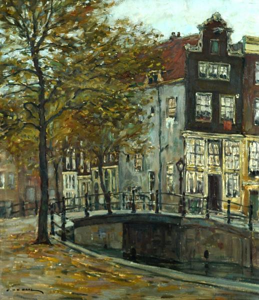 de_Waal_holländische_Gracht-1.jpg - Cornelis de Waal (1881-1946):  Holländische Grachtenansicht. Öl auf Leinwand, 49 x 45 cm, signiert unten links "C. de Waal".