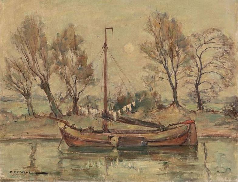 de_Waal_holländischer_Kanal.JPG - Cornelis de Waal (1881-1946):  Holländischer Kanal.  Öl auf Leinwand, 51  x 61 cm, signiert unten links "C. de Waal".