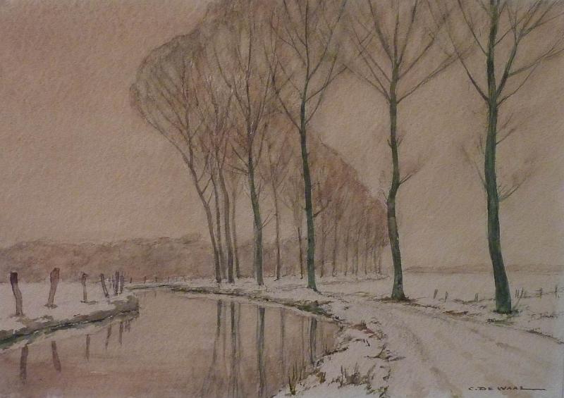 de_Waal_winterliche_Partie_an_der_Anger.JPG - Cornelis de Waal (1881-1946): Winterliche Partie an der Anger. Aquarell auf Bütten,  signiert unten rechts "C. de Waal".