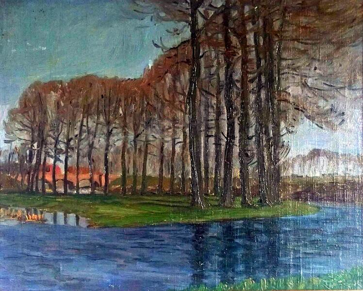 de_Waal_Flusslandschaft.jpg - Flusslandschaft, Öl auf Leinwand, 33 x 40 cm, undatiert, unsigniert.