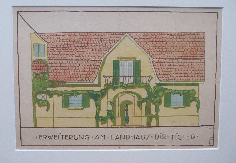 Entwurf_ Villa_Tigler_Erweiterungerung.tif - Um 1910. Entwurf für die Erweiterung der Villa Tigler. Aquarell, unten rechts monogrammiert “F“. Privatbesitz.