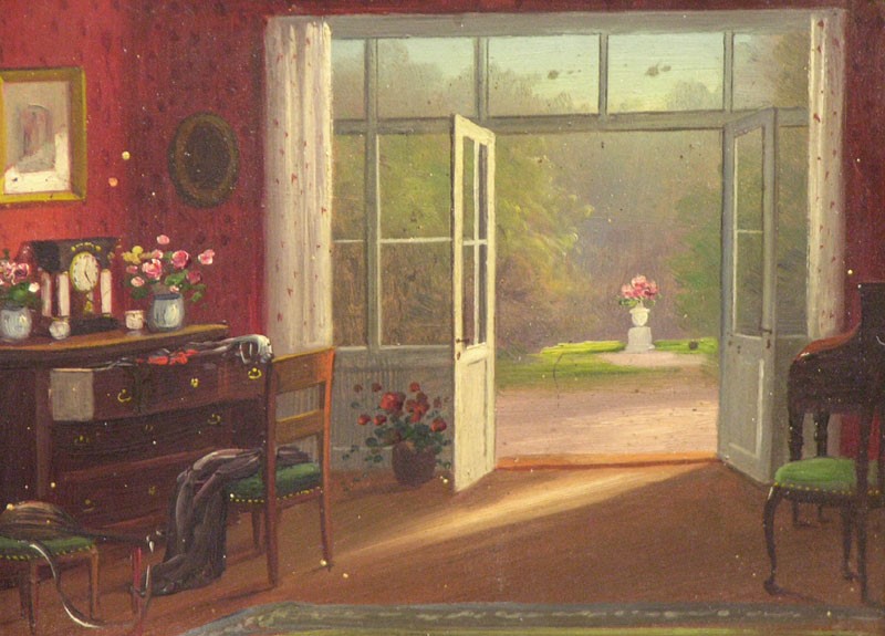 Biedermeierzimmer.jpg - Biedermeierzimmer. Öl auf Leinwand, 13 x 16 cm.