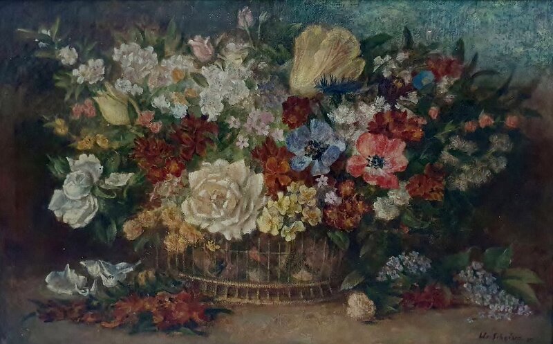 Blumenstilleben.jpg - Blumenstilleben. Öl auf Leinwand, 38 x 60 cm, signiert und datiert unten rechts "W. Scheiwe 1939".