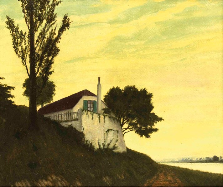 Schnellenburg.jpg - Die Schnellenburg in Düsseldorf am Rhein. Öl auf Malkarton 56 x 66 cm,  unten links signiert, verso altes Künstleretikett.