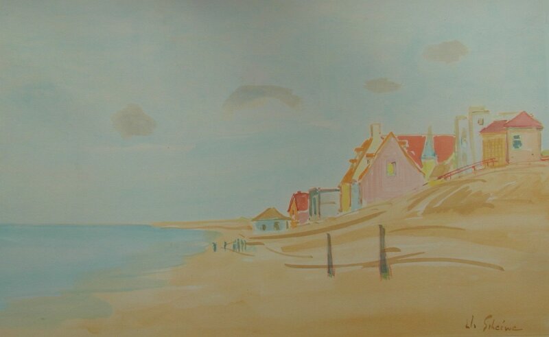 Strandhäuser_Aquarell_Malkasten.jpg - Strandhäuser (USA?)  Aquarell auf f Papier,  30,4 x 47,7 cm , signiert unten rechts "W. Scheiwe" Original im Malkasten Archiv. © Künstlerverein Malkasten. Nicht veröffentlichungsfrei!